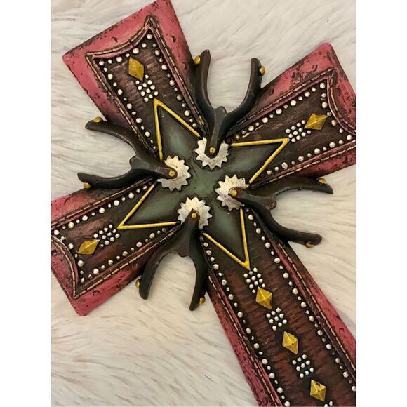 NWOT Montana West Rustic Western Cowboy Spurs Tooled Leather Wall Cross - Picture 4 of 7